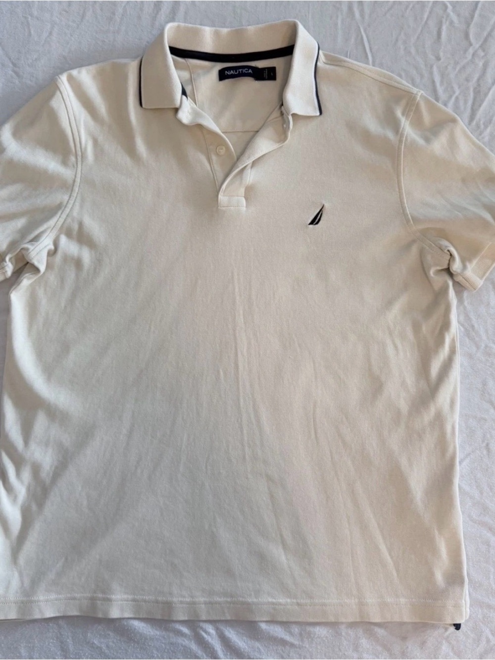 Nautica White Polo with Navy Trim and Embroidered Sail